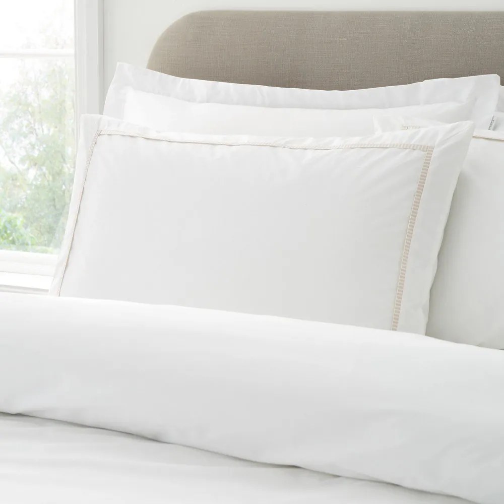 Biało-beżowa pościel dwuosobowa z perkalu bawełnianego 3-częściowa 200x200 cm Contrast Trim – Bianca