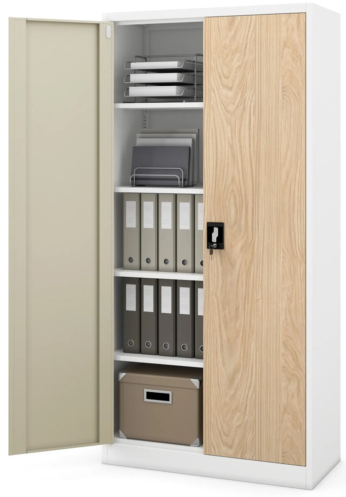 Szafa biurowa na dokumenty biała/ dąb sonoma: Eco Design JAN, 900 x 1850 x 400 mm