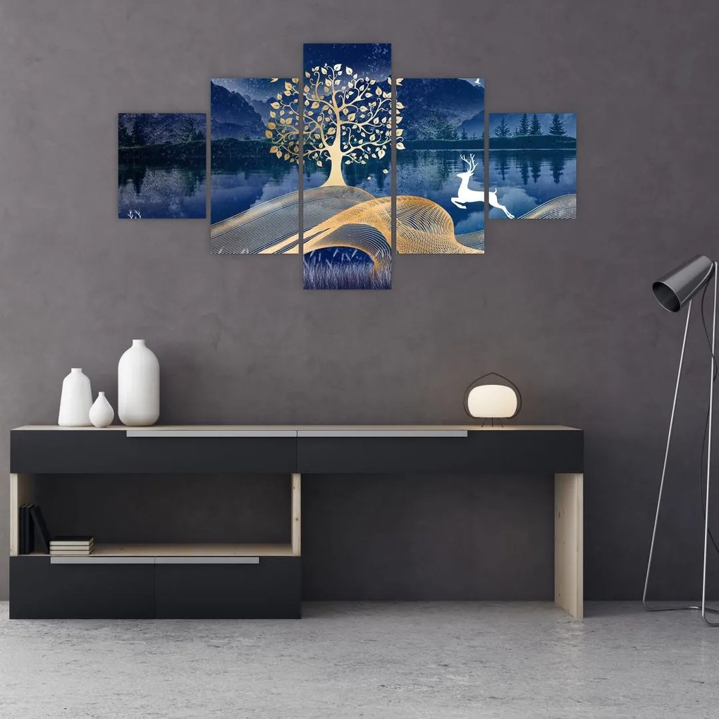 Obraz jelenia w pełni księżyca (125x70 cm)