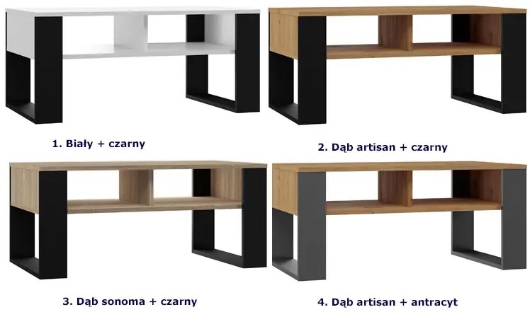 Stolik kawowy z półką do salonu dąb artisan + antracyt Caserta