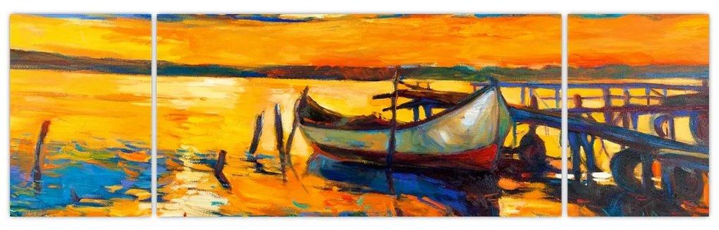 Obraz - Łódź o zachodzie słońca (170x50 cm)