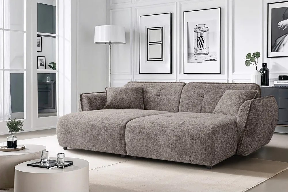 Szarobrązowa sofa z tkaniny szenilowej z szezlongiem 252 cm Nelia Big – Ropez