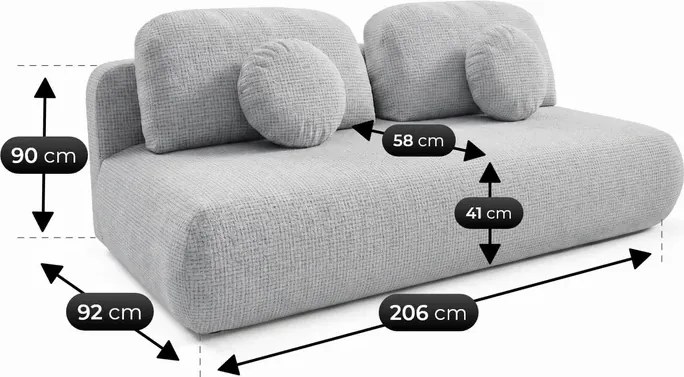 Sofa BASE Rozkładana Dwuosobowa Szara Szenil Japandi