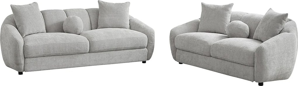 Kanapa 3-osobowa i 2-osobowa z jasnoszarej tkaniny teksturowanej NAFEKI