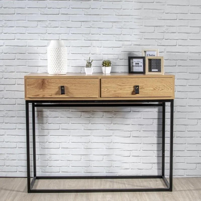 Konsola z dwoma szufladami Abbot w stylu loft