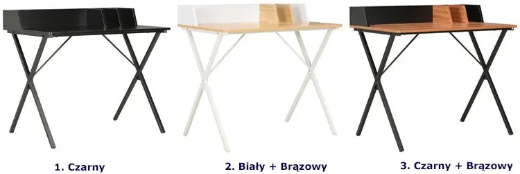 Biurko w stylu loft z przegródkami czarny + brązowy - Cornii