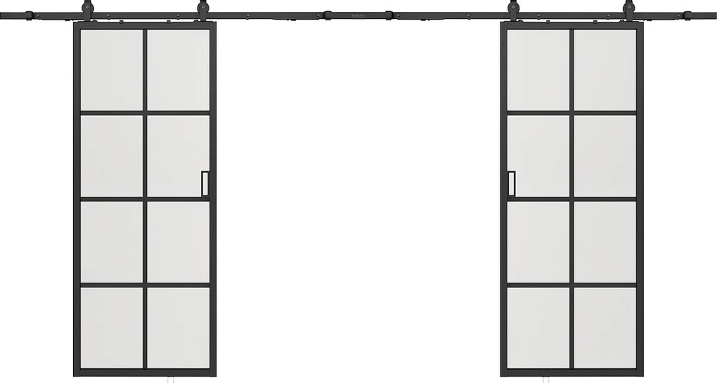 Drzwi przesuwne naścienne podwójne - aluminium i matowe szkło hartowane - 2 x wys. 205 x szer. 63 cm - WILDEN II