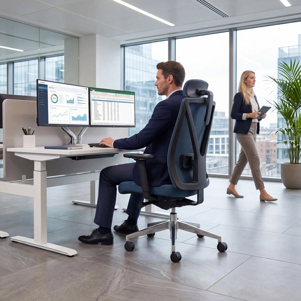 Fotel biurowy ergonomiczny obrotowy ciemnoniebieski: VECTOR