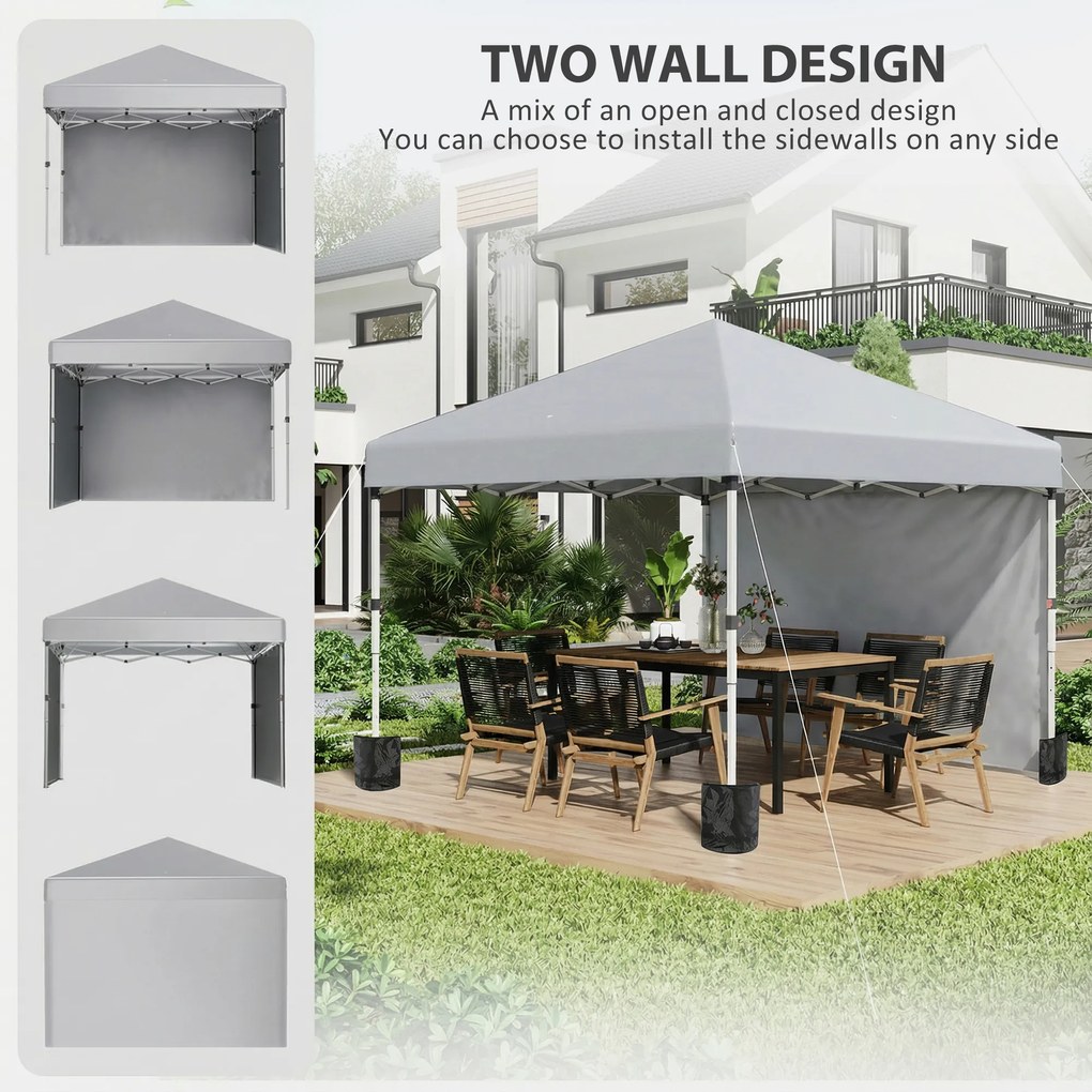 Outsunny Pawilon składany, dwie boczne ściany, torba transportowa, rama stalowa, jasnoszary, 3 x 3 x 2,7 m