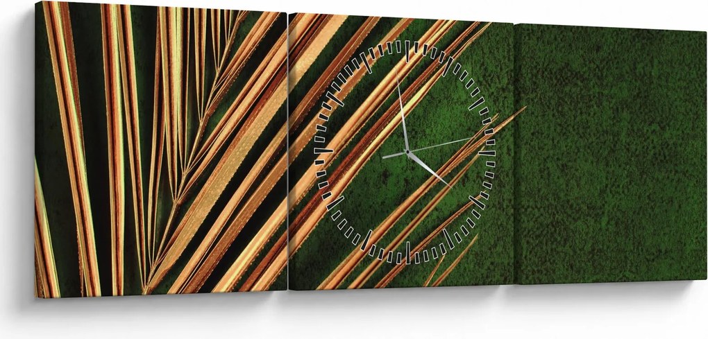 Obraz z liściem (z zegarem) (90x30 cm)