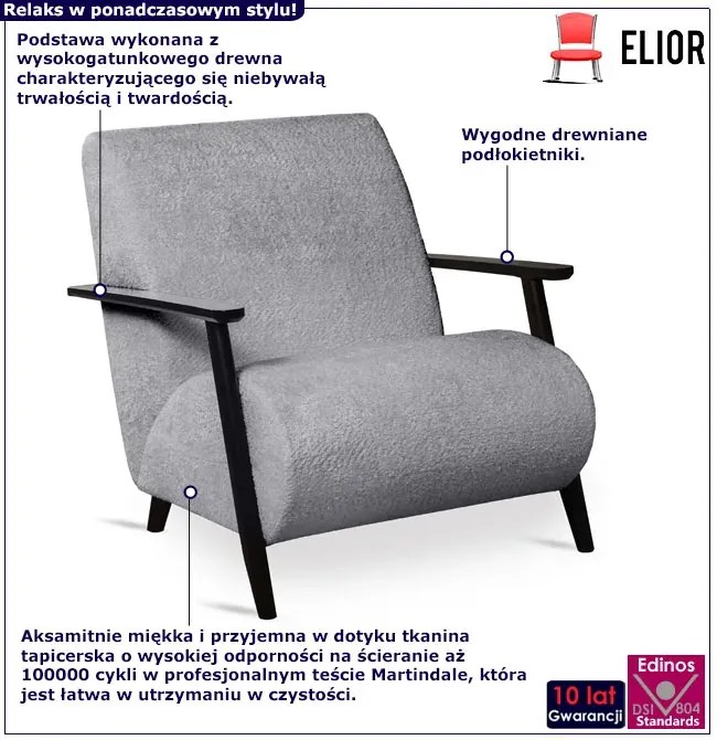 Jasnoszary fotel wypoczynkowy lisek E4-B80