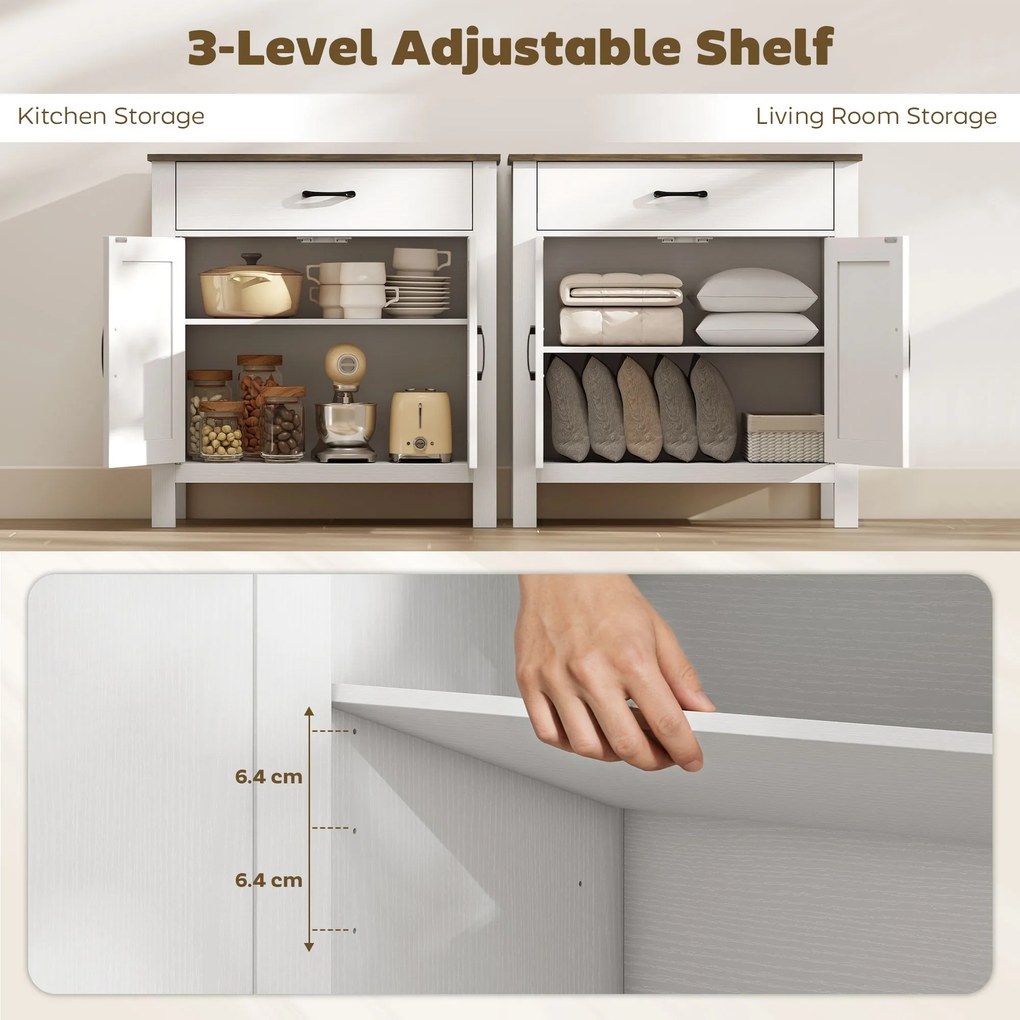 HOMCOM Komoda bufet w stylu wiejskim, szafka kuchenna z przesuwnymi drzwiami i regulowaną półką, biała | Aosom PL