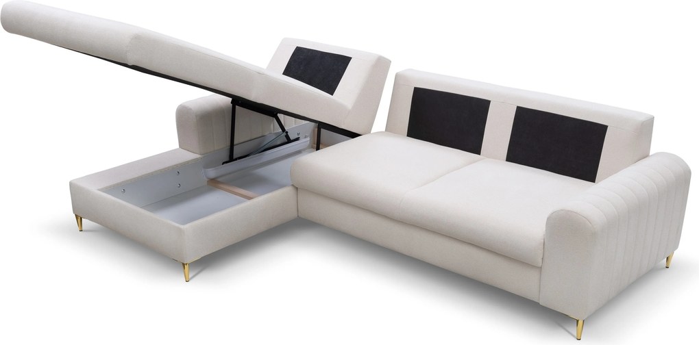 Masseno Narożnik VERONA z funkcją spania i pojemnikiem na pościel Narozniki L, Rozkładana sofa - Kremowy, LOFT 1