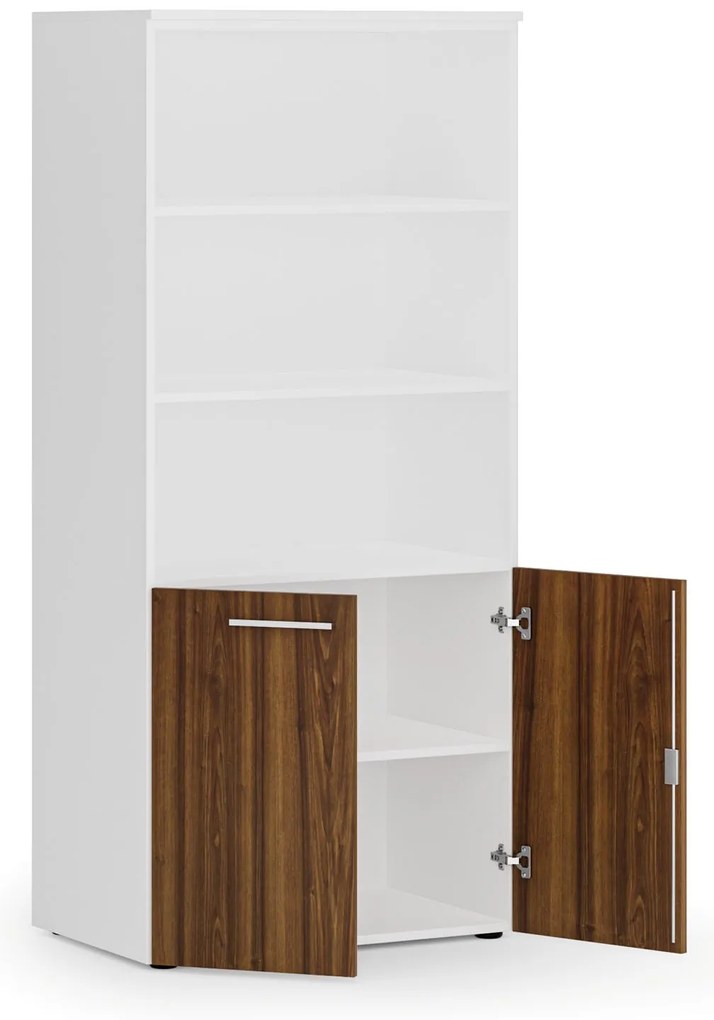 Szafa biurowa z drzwiami niskimi PRIMO WHITE, 800 x 500 x 1781 mm, biały/orzech