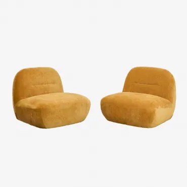 Zestaw 2 Foteli Obrotowych Sernin Szenilowych Musztardowa Szenila - Sklum