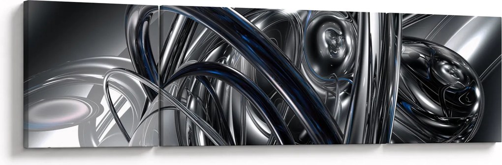 Obraz szarej abstrakcji z niebieskim (170x50 cm)