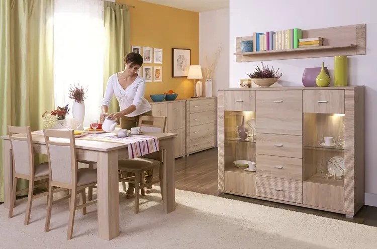 Komoda z witryną i barkiem dąb sonoma A4-L60