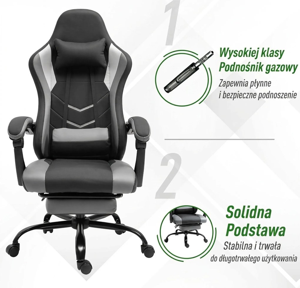 Vinsetto Ergonomiczne krzesło gamingowe z podnóżkiem krzesło biurowe do biurka czarne | Aosom PL