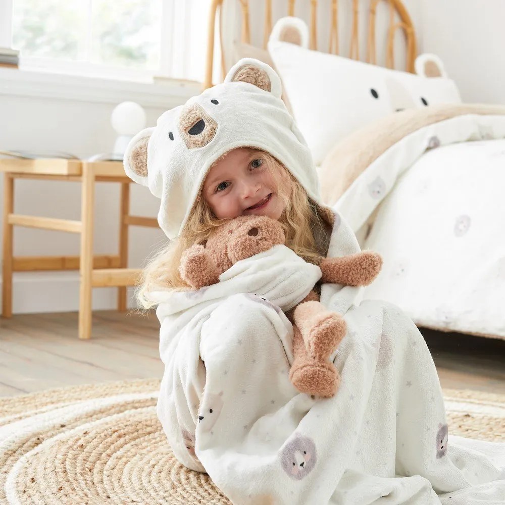 Brązowo-kremowy koc dziecięcy z kapturem z mikropluszu 90x125 cm Cosy Bear – Catherine Lansfield