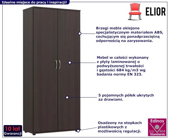 Klasyczny regał biurowy z podwójnymi drzwiami wenge Cavisa