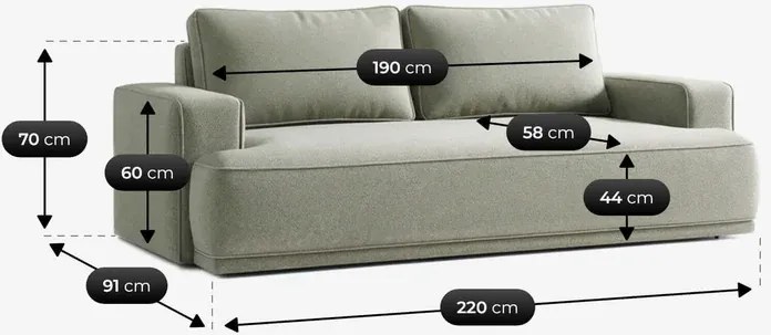 Sofa z Funkcją Spania CAMELIA Szara Boucle Japandi
