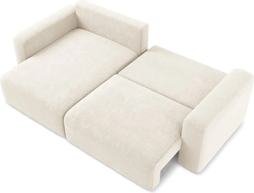 Kremowy rozkładany narożnik ze schowkiem z tkaniny szenilowej (lewostronny/z szezlongiem) Kona – Makamii