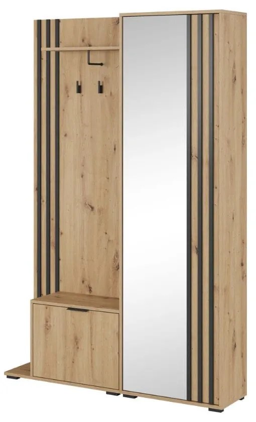 Garderoba z lustrem NESS | dąb artisan | czarne lamele