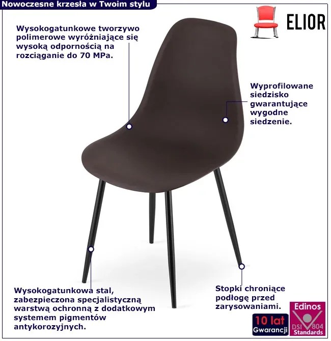 Brązowe krzesło nowoczesne z czarnymi nogami T0-K22