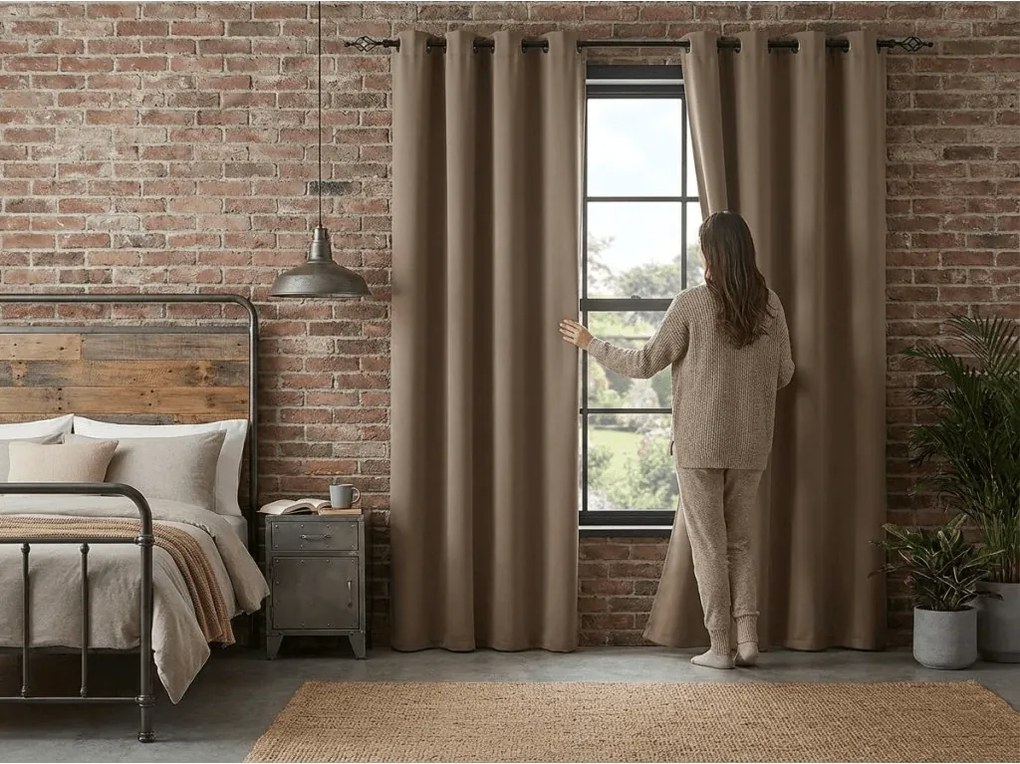 Beżowa zasłona OXFORD 140x250 cm Zawieszanie: Metalowe pierścienie