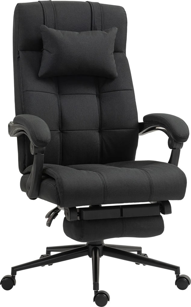 Vinsetto Ergonomiczny fotel biurowy z podnóżkiem, obrotowy fotel z zagłówkiem, Czarny