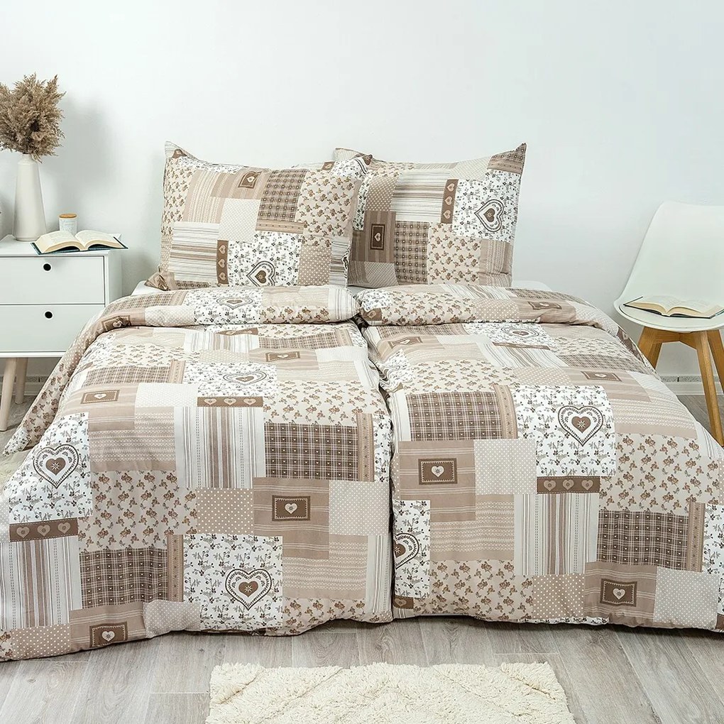 Stanex Pościel z kory Patchwork beżowy, 140 x 200 cm, 70 x 90 cm, 140 x 200 cm, 70 x 90 cm