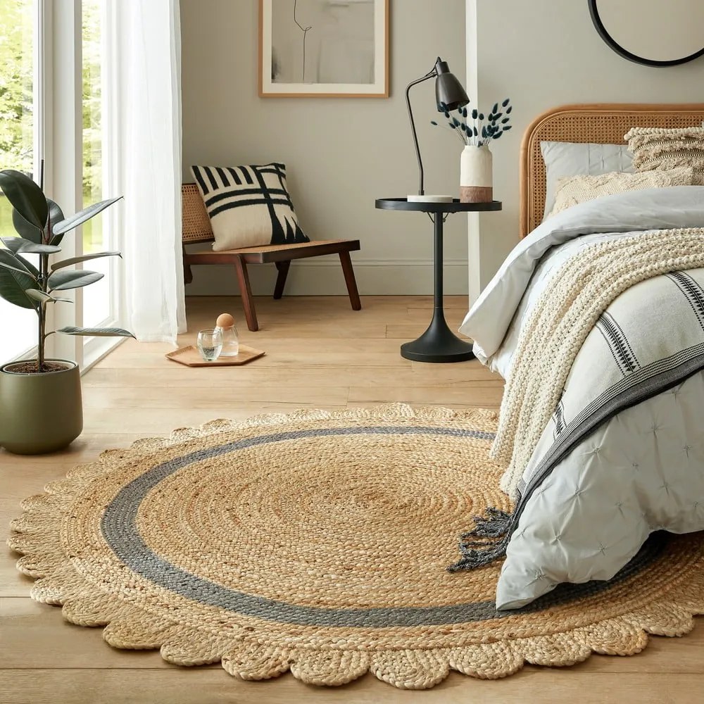 Szaro-naturalny okrągły dywan z juty tkany ręcznie ø 160 cm Grace Grey – Flair Rugs