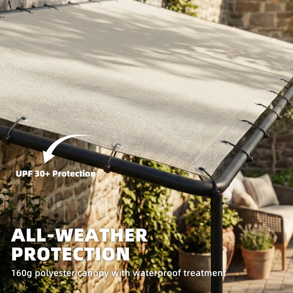 Outsunny Przyścienna Pergola z Metalową Ramą i Zadaszeniem, Odporna na Warunki Pogodowe, 3 x 1,8 x 2,3 m, Kremowa | Aosom PL