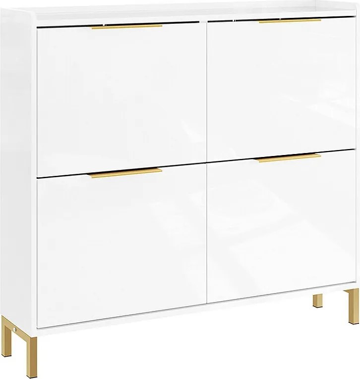 SoBuy Szafka na Buty Biała Skandynawski Design 4 Drzwi Składane