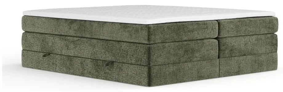 Ciemnozielone łóżko kontynentalne ze schowkiem/bez zagłówka 200x200 cm Juniper – Maison de Rêve