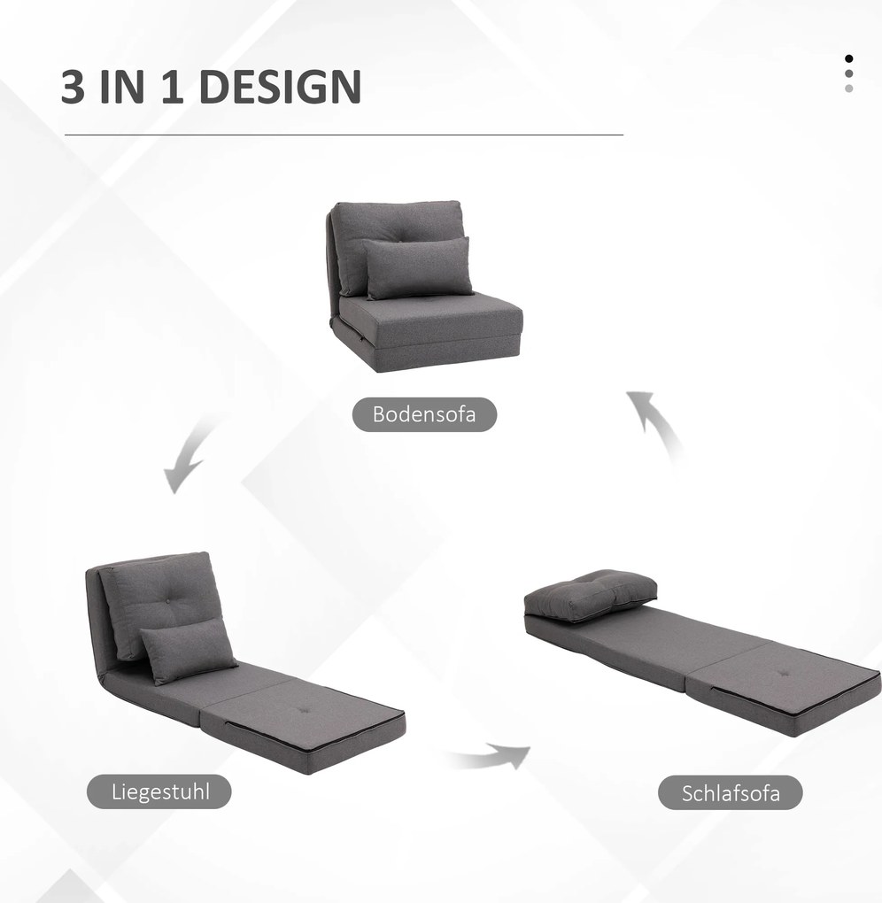 HOMCOM Materac składany 2 w 1 z poduszką wielofunkcyjny do spania ciemnoszary 60x80x56 cm | Aosom PL