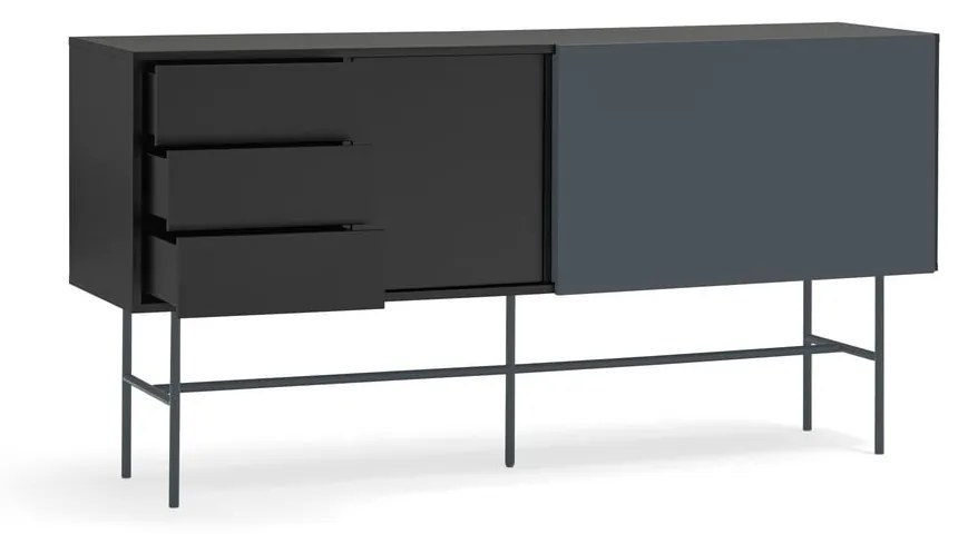 Czarno-antracytowa niska komoda z drzwiami przesuwnymi 180x91 cm Nube – Teulat