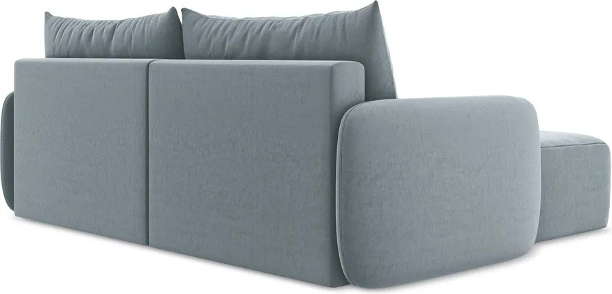 Niebieski aksamitny rozkładany/ze schowkiem narożnik (lewostronny/z szezlongiem) Kalena – Makamii