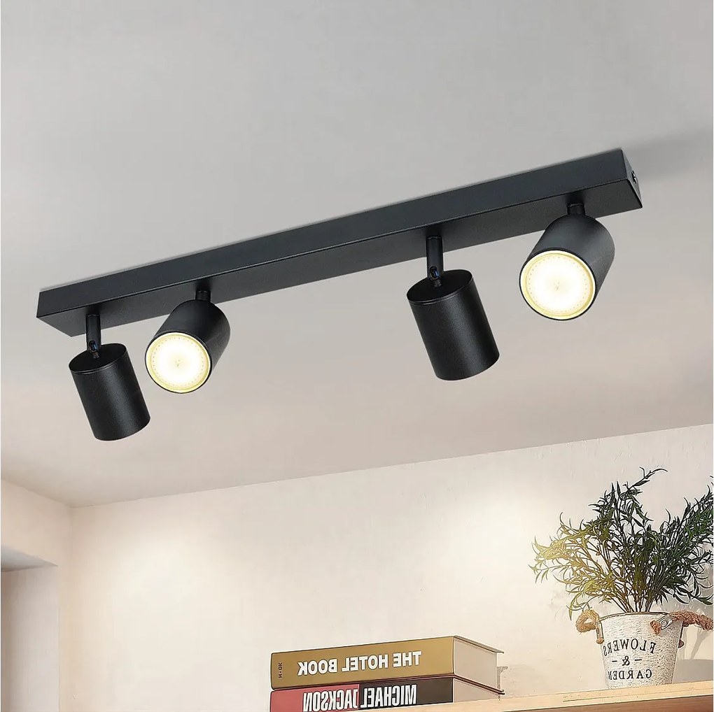 NETTLIFE lampa sufitowa LED 4 czarne GU10 punkty regulowane 350°, nowoczesna lampa do przedpokoju salon sypialnia kuchnia, styl industrialny, bez żarówki