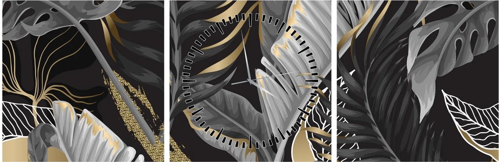 Obraz - Złota dżungla (z zegarem) (90x30 cm)