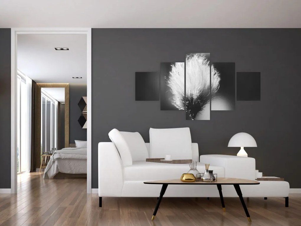 Obraz - Czarno-biała trawa bawełniana (125x70 cm)