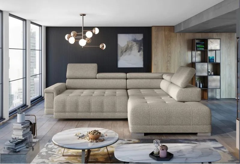 Narożnik CAMPO L z elektryczną regulacją siedziska Prawostronny w tkaninie MEMPHIS 05 WERSAL