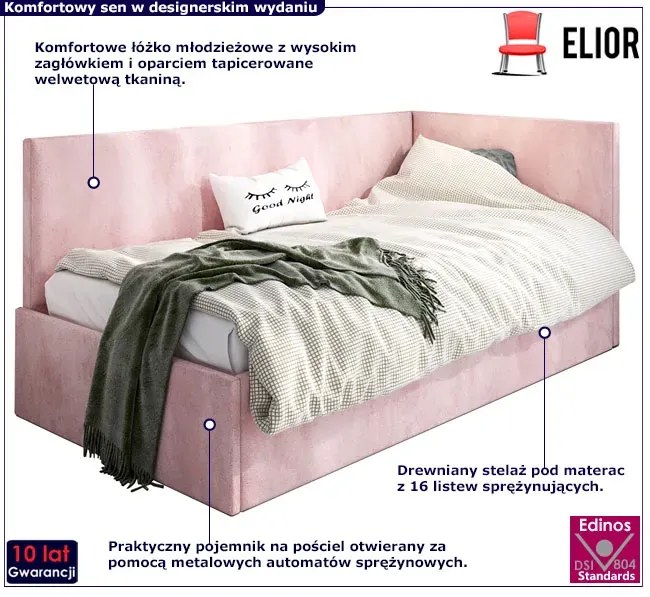 Różowy tapczan młodzieżowy M2-R13