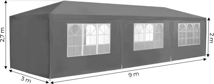 Pawilon ogrodowy 3x9m ze ściankami i oknami - duży namiot imprezowy, altana eventowa