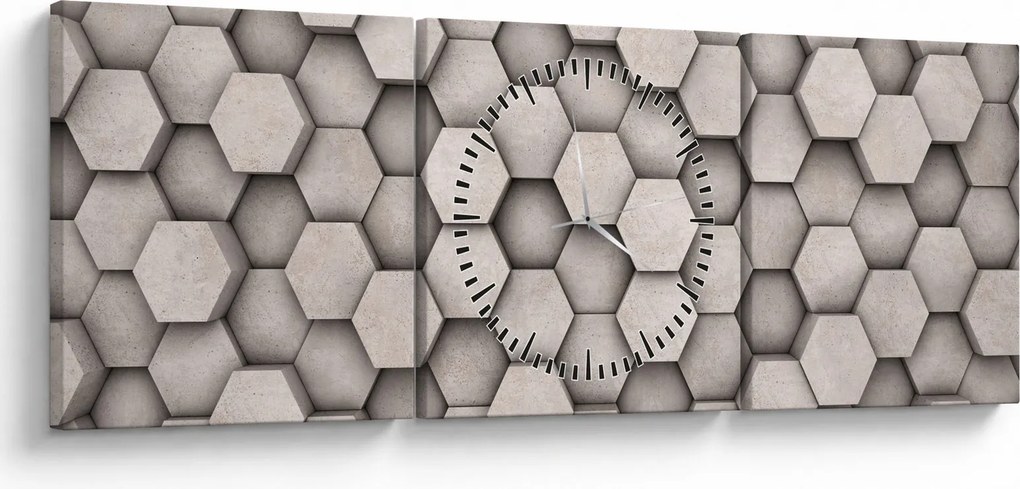 Obraz - Sześciokąty w betonie (z zegarem) (90x30 cm)
