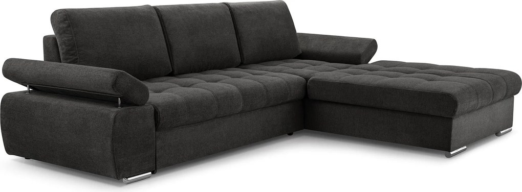 Masseno Narożnik SANDRO z funkcją spania i pojemnikiem na pościel Narozniki L, Rozkładana sofa - Czarny, ARAGON 99