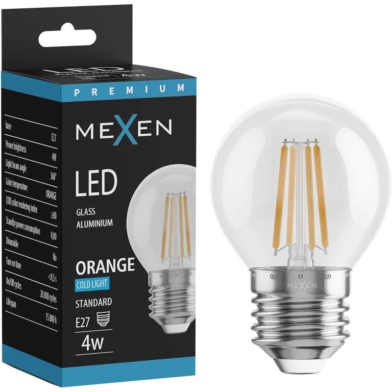 Mexen Vintis żarówka filament LED E27, G45, 4W, 55 lm, orange - L156-E27-04XX-48