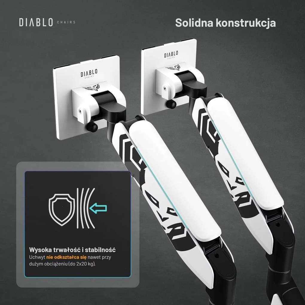 Uchwyt regulowany na 2 monitory 35 cali RGB Diablo X-Arm Dual, biało-czarny