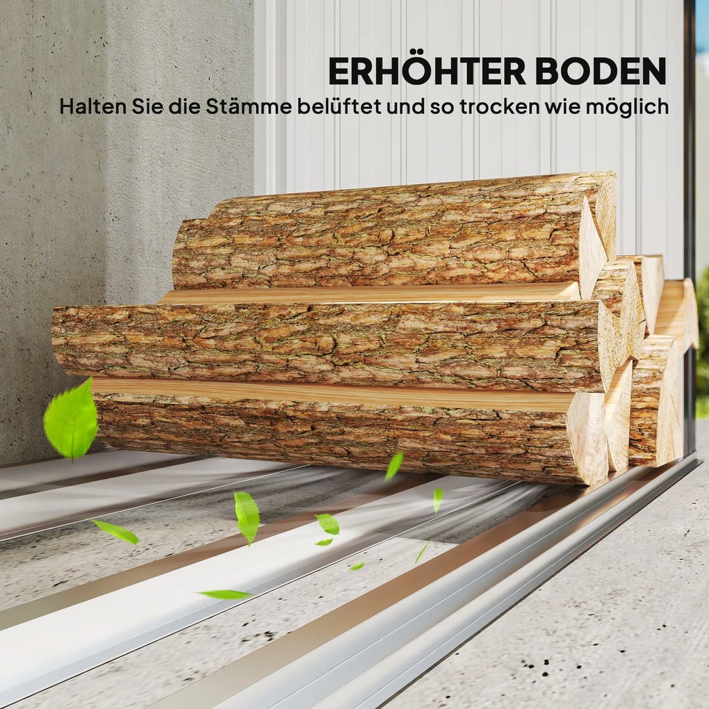 Wiata na drewno opałowe Outsunny, stal ocynkowana, podwyższona podstawa, dach jednospadowy, 213×66,5×150 cm, ciemnoszary