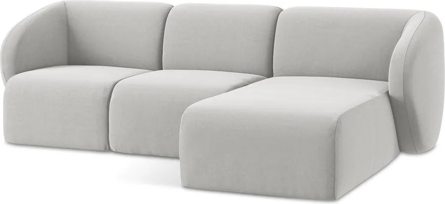 Jasnoszary aksamitny narożnik (prawostronny/z szezlongiem) Lani – Makamii